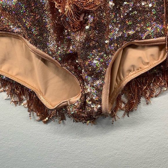 Weissman Rose Gold Jazz Sequins Fringe Skirt Dress Leotard Dance Costume NEW - Picture 14 of 15